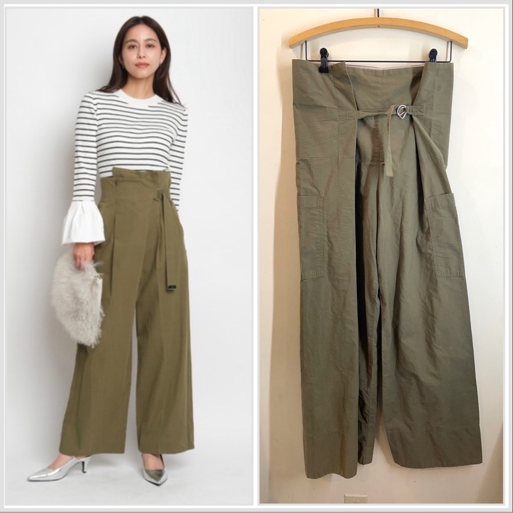 High-Waist Wide-Leg Cargo Pants in Olive Green